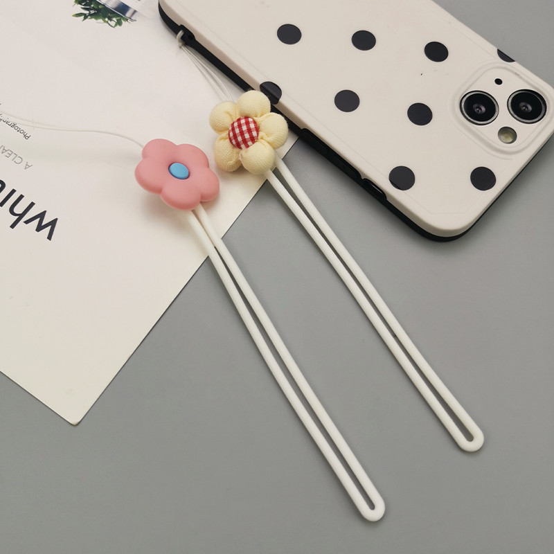 Mobiltelefon zsinór rövid csuklózsinór Rajzfilm kis virágos mobiltelefon zsinór Kézzel szőtt hordozható kulcs elvesztésgátló pánt