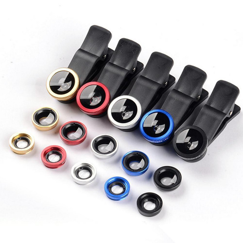 3 az 1-ben széles látószögű makró halszem objektíves kamerakészletek mobil telefonhoz Eye Mobiltelefon Fish All Clip 0,67x telefon objektívek