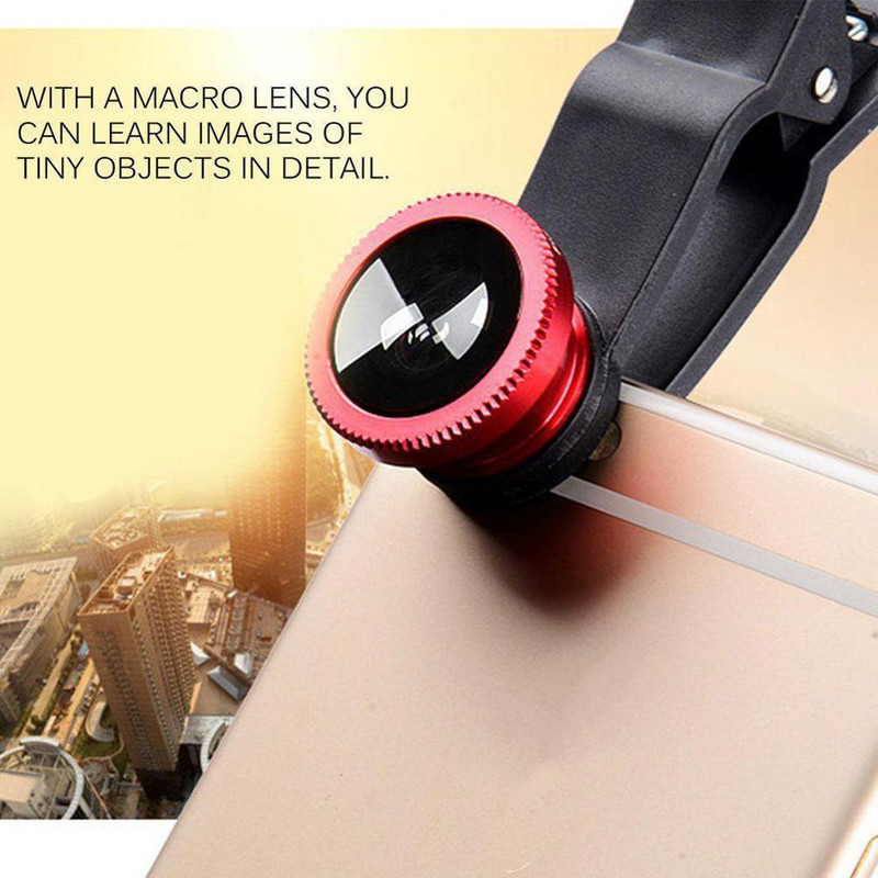 3 az 1-ben széles látószögű makró halszem objektíves kamerakészletek mobil telefonhoz Eye Mobiltelefon Fish All Clip 0,67x telefon objektívek