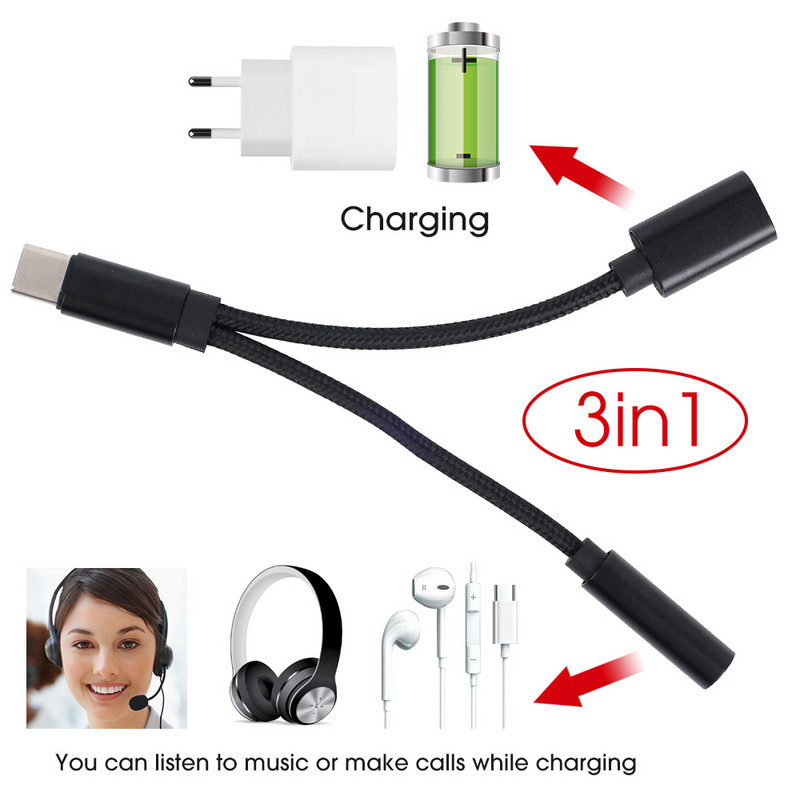 C-típusú USB-3,5 mm-es Aux-adapter-c 35 jack hangkábel, fülhallgató-kábel átalakító Oneplus Huawei Xioaomi Redmi Universal-hoz