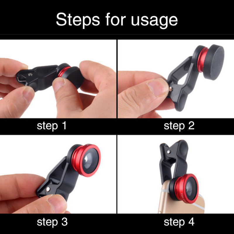 „Fish Phone Lens“ bendra kamera, skirta išmaniesiems telefonams, plataus kampo žuvies akies objektyvo ir klipų makrokamerų rinkiniai „3 viename“ „iPhone Samsung“ palaikymas