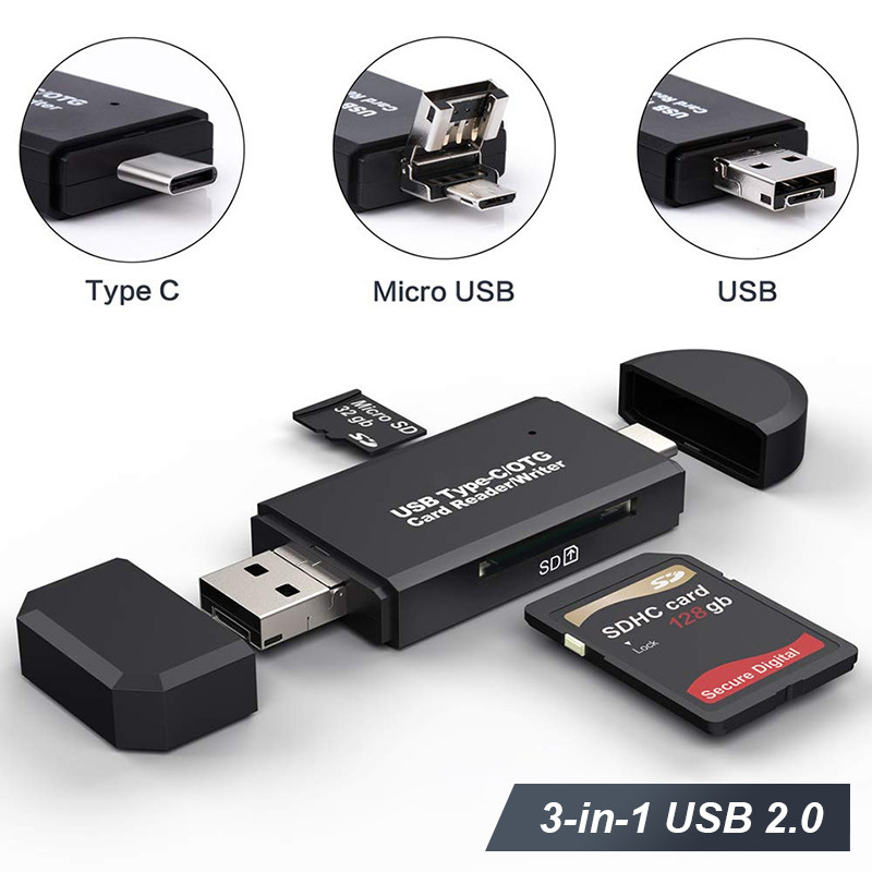 Univerzális 3 az 1-ben kártyaolvasó C típusú és Micro USB és USB-Micro SD TF USB OTG adapter Intelligens memória Microsd kártyaolvasó iPad PC-hez