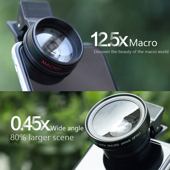 Обектив за мобилен телефон 0,45X широкоъгълен мащаб Макро обективи Комплекти фотоапарати с клипс обектив на телефона за камера на смартфон Len