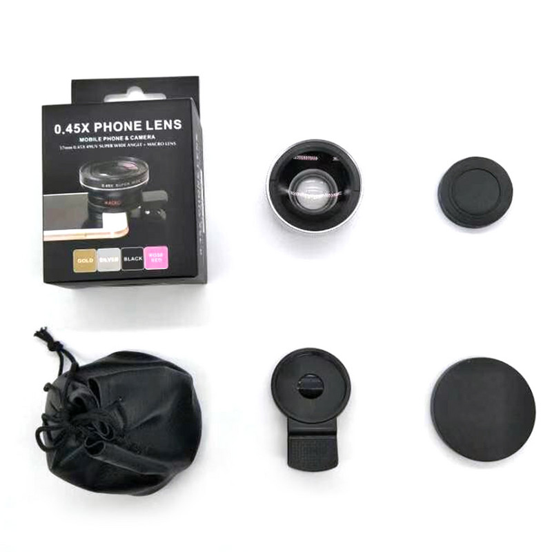 Mobiltelefon objektív 0,45X széles látószögű zoom makró objektívek fényképezőgép készletek csíptetős objektívvel a telefonhoz okostelefon kamerához