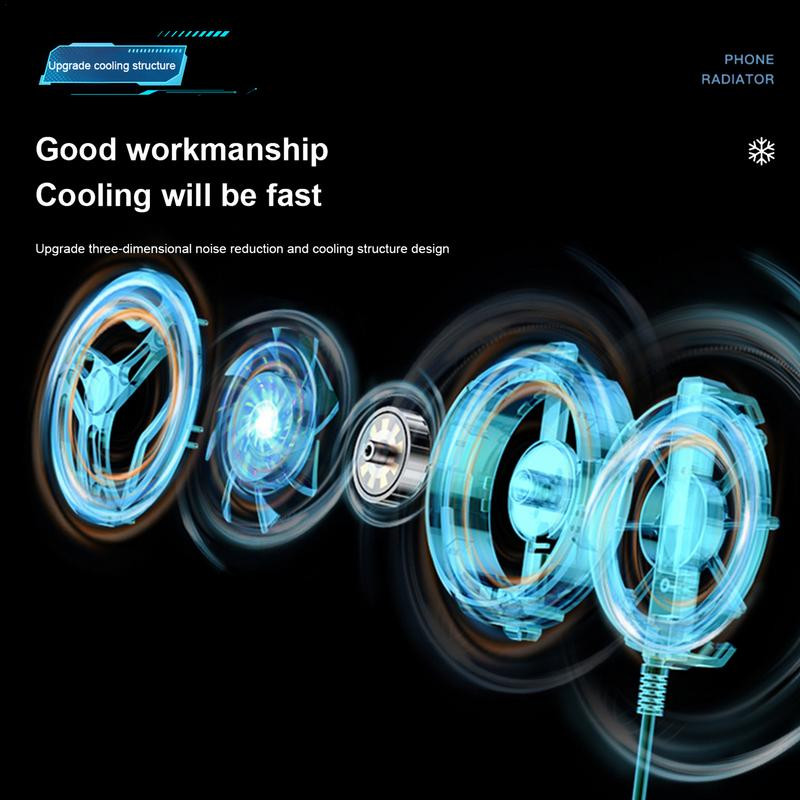 Telefonhűtő Újratölthető mobil radiátor hűtőventilátor Hordozható csendes mobilventilátor többszínű fényű mobil Gam-ing hűtővel