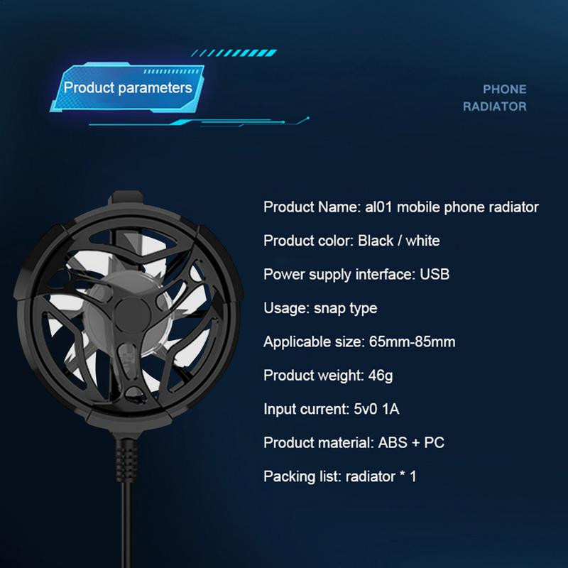 Telefonhűtő Újratölthető mobil radiátor hűtőventilátor Hordozható csendes mobilventilátor többszínű fényű mobil Gam-ing hűtővel