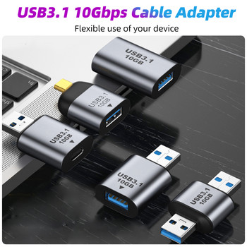 Метален USB C 3.1 адаптер OTG 10Gbps бърз трансфер на данни Type-C 3A конвертор за зареждане за Samsung Xiaomi за таблет Macbook Pro