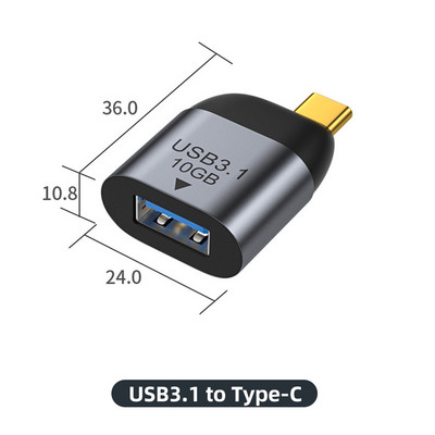 Adaptor metal USB C 3.1 OTG 10Gbps Transfer rapid de date Tip-C 3A Convertor de încărcare pentru Samsung Xiaomi pentru tabletă Macbook Pro