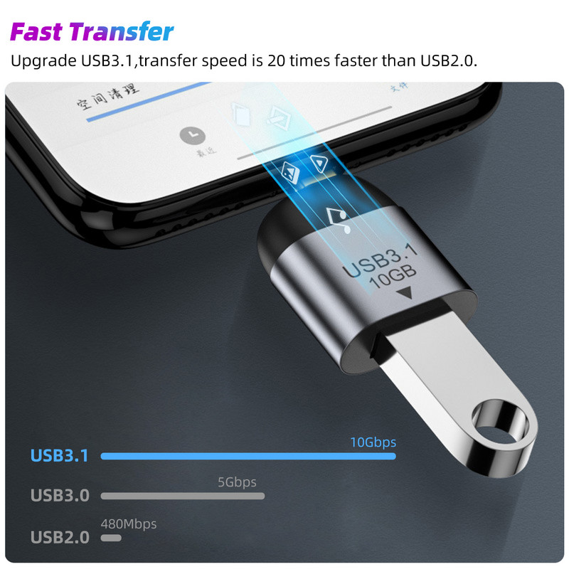 Fém USB C 3.1 Adapter OTG 10Gbps Fast Data Transfer Type-C 3A töltéskonverter Samsung Xiaomihoz Macbook Pro Tablethez