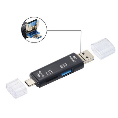 Elough Cititor de carduri USB 3.0 tip C la SD Micro SD TF Card de memorie pentru PC Laptop Telefon de mare viteză Cititor de carduri de memorie multiplu 6 în 1