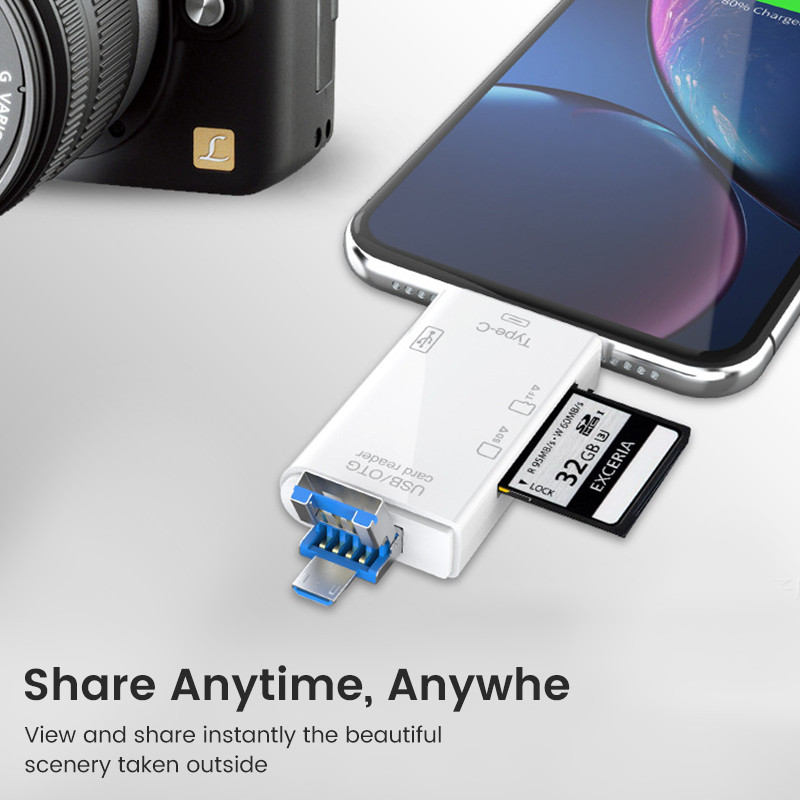 Elough kártyaolvasó USB 3.0 típusú C-tól SD Micro SD TF memóriakártya PC laptop telefonhoz, nagy sebességű 6 az 1-ben több memóriakártya olvasó