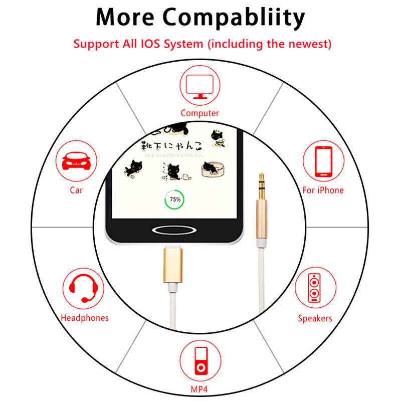 8 tűs 3,5 mm-es jack csatlakozó AUX kábel világítás AUX fejhallgató adapterhez Audio hosszabbító kábel csatlakozó elosztó iPhone 14 13 12 11 készülékhez