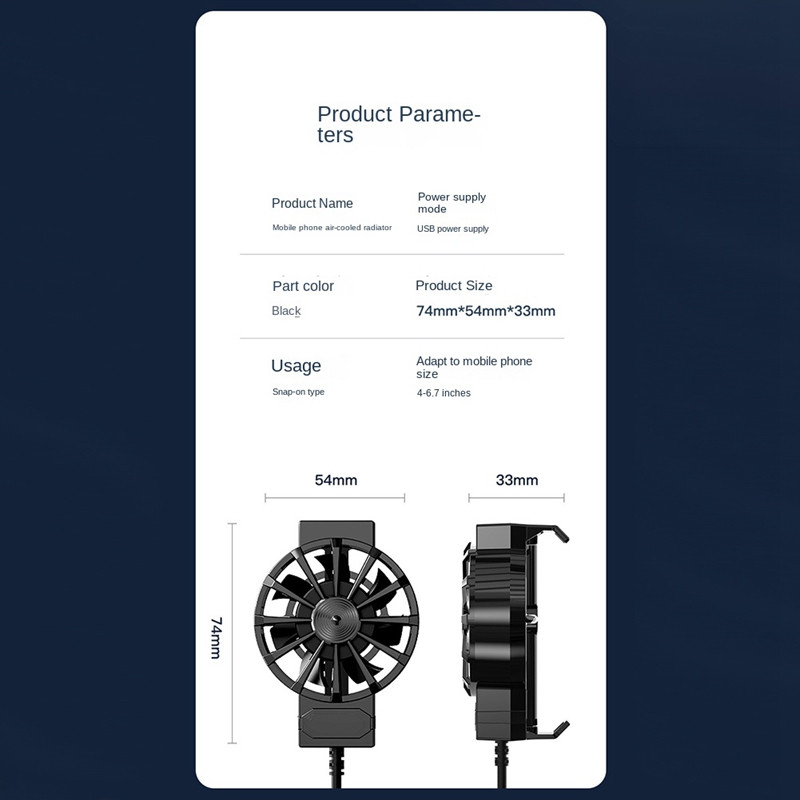 X16 mobiltelefon radiátor 7 lapos 45 mm-es ventilátor USB tápegység Mobiltelefon léghűtő radiátor 4-6,7 hüvelykes telefonokhoz