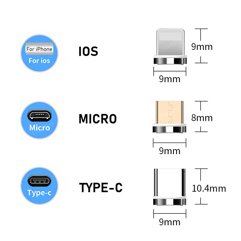 3A kerek mágneses kábel csatlakozó C típusú Micro USB C csatlakozók iPhone Xiaomi C típusú konverter töltőkábel adapterhez