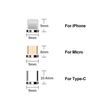 Магнитен кабел за зареждане Адаптер Конектор Съвети Глава за Type C Micro USB iPhone 3A Бързо зареждане 5Pcs Щепсели Без кабел