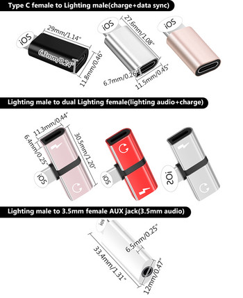 USB C към адаптер за осветление Зареждане на аудио AUX 3,5 мм слушалки за IPhone 11 7 8 Кабел за слушалки IOS 14 Осветление към двойно осветление