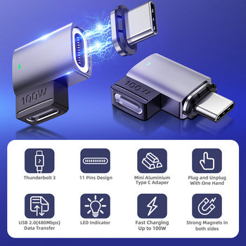 Μαγνητικός προσαρμογέας USB C σε τύπου C PD 100W 5A Γρήγορη φόρτιση USB Type-C USB-C Μετατροπέας συγχρονισμού δεδομένων με μαγνήτη για MacBook iPad Pro Air