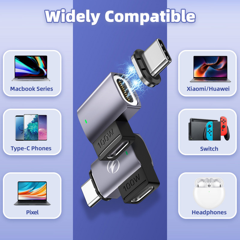 Mágneses USB C-C típusú adapter PD 100W 5A gyorstöltő USB Type-C USB-C mágneses adatszinkronizáló konverter MacBook iPad Pro Airhez