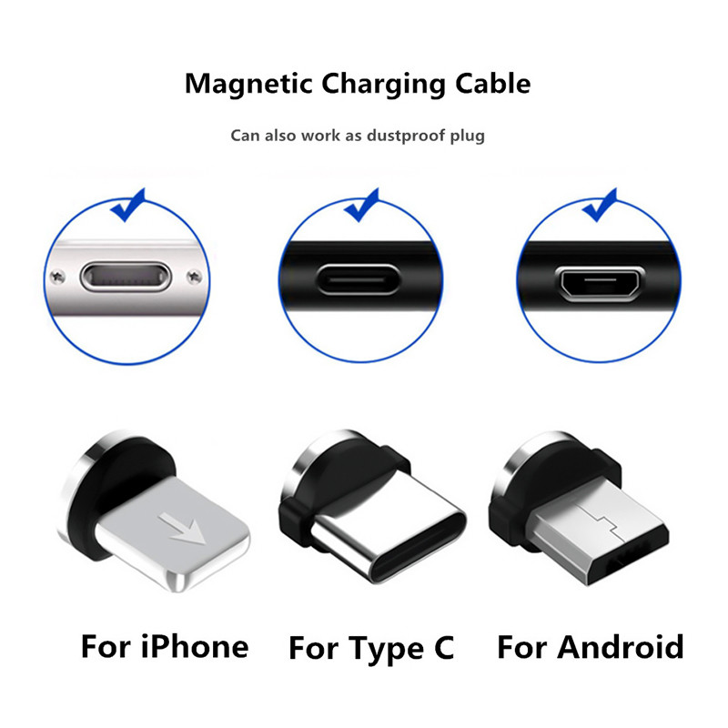 Kerek mágneses kábel csatlakozó C típusú Micro USB C 8 tűs dugók gyorstöltő adapter telefon Microusb C típusú mágneses töltő csatlakozó
