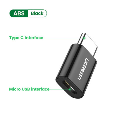 Ugreen Adaptor USB tip C OTG Convertoare de cablu Micro USB la USB C pentru Macbook Pro Samsung S10 Plus Cablu USB C OTG de încărcare rapidă