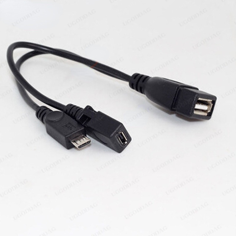 A-típusú USB-aljzat-mikro-USB-csavargazda OTG mikro USB-aljzat Y-kábellel külső tápegységgel mobiltelefonokhoz és táblagépekhez