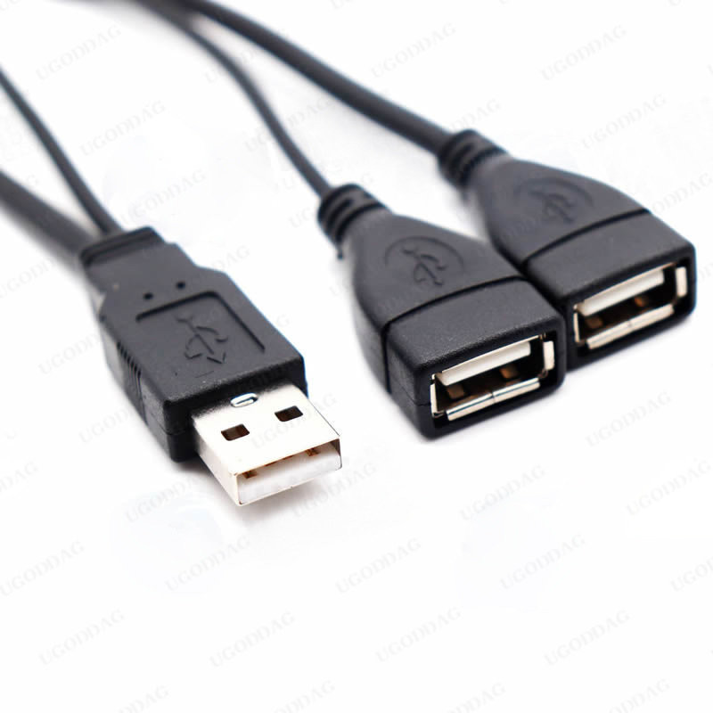 Dvigubas USB ilgintuvas – A kištukas iki 2 A kištukų Y kabelio maitinimo adapterio keitiklis USB2.0 kištukas į 2 dvigubas USB lizdas Y skirstytuvas 15 cm 30 cm