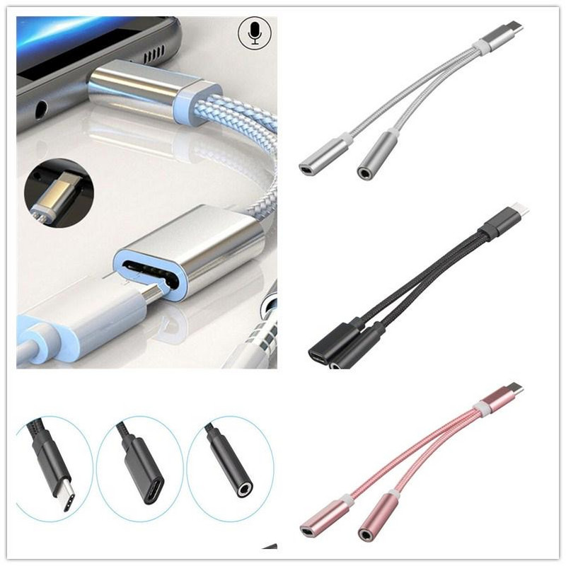 USB-C Type C – 3,5 mm Aux Jack töltő audioadapter 2 az 1-ben elosztó adapter Huaweihez Xiaomihoz Samsung telefon táblagéphez