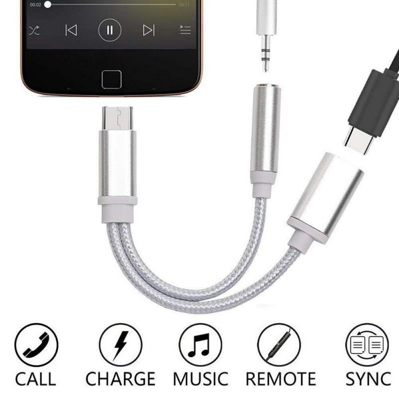 USB-C Type C – 3,5 mm Aux Jack töltő audioadapter 2 az 1-ben elosztó adapter Huaweihez Xiaomihoz Samsung telefon táblagéphez