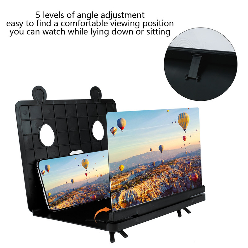 10 hüvelykes 3D mobiltelefon képernyő-nagyító 5 állítható szögű képernyő nagyító, nagy felbontású okostelefon nagyító állvány