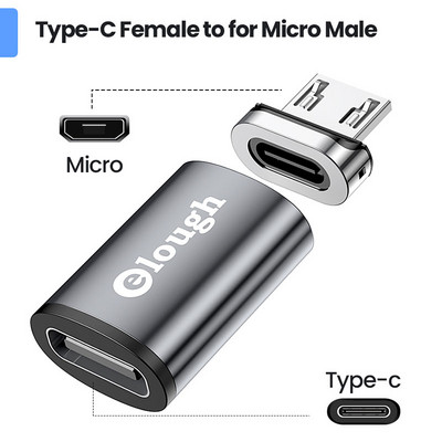 Adaptor magnetic Elough OTG pentru iPhone 13 Xiaomi Macbook USB tip C Micro la Micro tip C Iluminare Transfer de date Convertor OTG