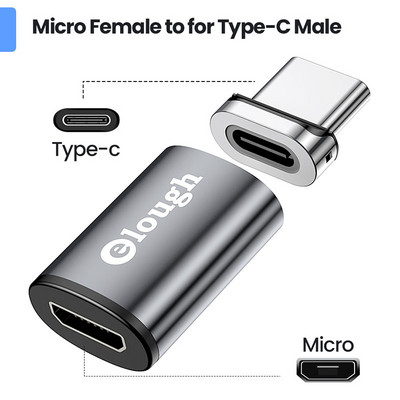 Adaptor magnetic Elough OTG pentru iPhone 13 Xiaomi Macbook USB tip C Micro la Micro tip C Iluminare Transfer de date Convertor OTG