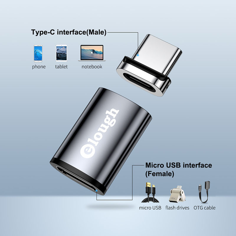 Elough Mágneses OTG Adapter iPhone 13 Xiaomi Macbookhoz USB Type C Micro Micro Type C Lighting Data Transfer OTG Converter