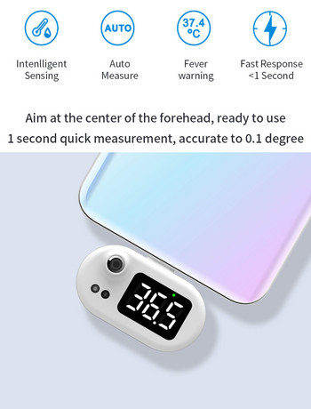 Φορητό μίνι θερμόμετρο κινητού τηλεφώνου Υπέρυθρο μετρητή Ψηφιακή διεπαφή USB χωρίς επαφή θερμοκρασίας για iOS iPhone τύπου C Andriod