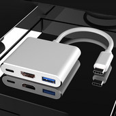 HUB Type-c Splitter compatibil USB C către HDMI USB-C 3 ÎN 1 4K HDMI USB 3.0 PD Adaptor inteligent de încărcare rapidă pentru MacBook Dell