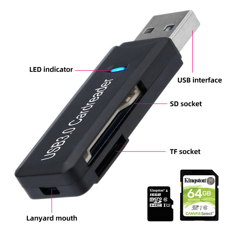 ANMONE USB 3.0 kártyaolvasó 2 az 1-ben Micro SD TF kártya memória flash meghajtó adapter nagy sebességű többkártyás író laptop tartozékok