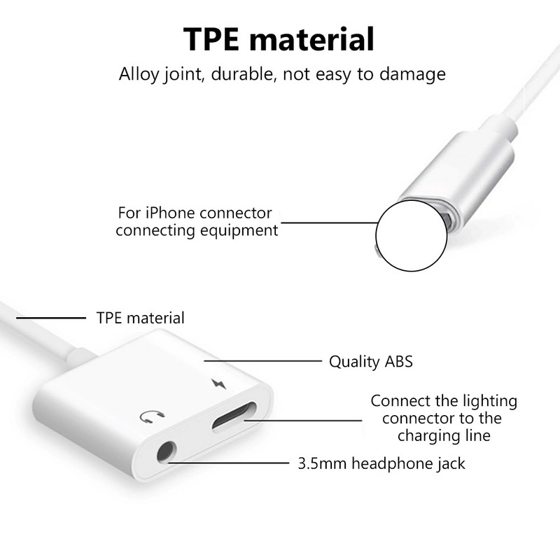 Kettős megvilágítású audioadapter iPhone XS MAX XR X 8 Plus 3,5 mm-es jack fülhallgató töltőhöz Aux 2 az 1-ben elosztó IOS 11 12 készülékhez