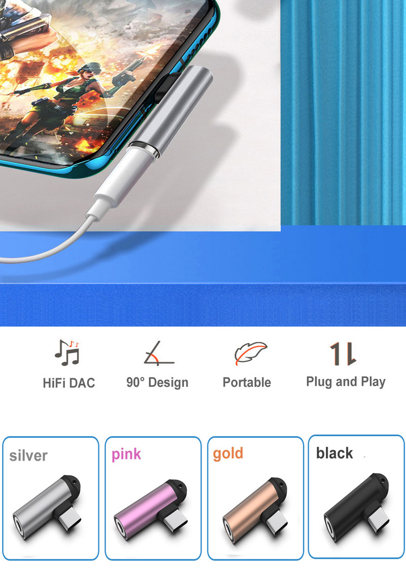 C típusú USB audioadapter USB C 3,5 mm-es jack fejhallgató átalakító Samsung Galaxy S22 Ultra M52 M53 S20 Fe Google Pixel 7 Pro készülékhez