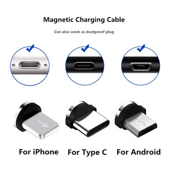 2 бр. USB порт Магнитна глава Кабел за зареждане Адаптер за iPhone IOS Android Тип C 360 градуса въртене Аксесоари Съвети Конвертор