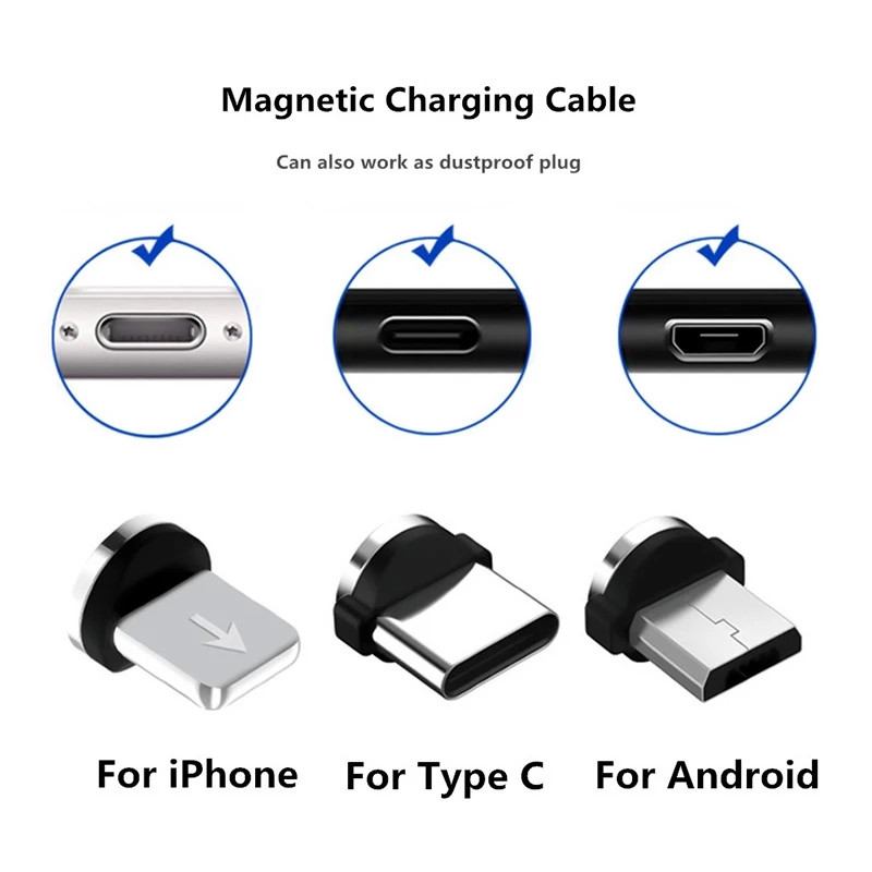 2db USB-portos mágneses fejes töltőkábel adapter iPhone IOS-hez Android Type C 360 fokos forgatás TartozékokTippek konverter