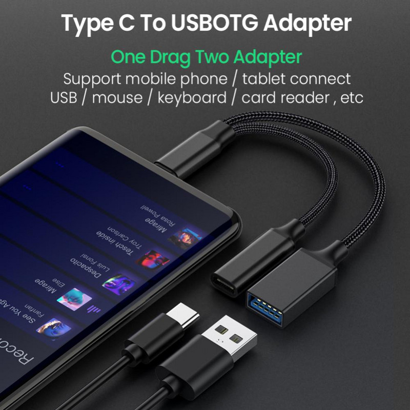 C tipo prie USB OTG adapterio kabelis USB C OTG kabelinio telefono adapterio dvigubos sąsajos dizainas su PD įkrovimo prievadu USB disko prievadas
