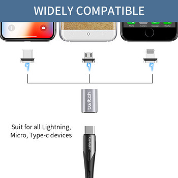 Twitch Magnetic USB Type C Adapter Για iPhone X Samsung Xiaomi USB C Magnetic Adapter Type C Θηλυκό σε Micro USB αρσενικό σύνδεσμο