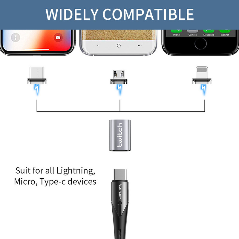 Twitch mágneses USB C típusú adapter iPhone X-hez Samsung Xiaomi USB C mágneses adapter C típusú csatlakozóaljzathoz mikro USB csatlakozóhoz