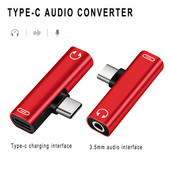 Adaptor audio mini 2 în 1 tip C la jack de 3,5 mm pentru căști pentru Macbook Pro Xiaomi Oneplus Huawei Poco Convertor de încărcare pentru căști