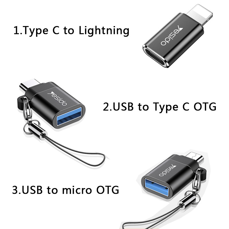 yesido USB OTG adapter a Type-C adapterhez töltőkábel átalakító iPhone Macbookhoz Samsung Huawei Xiaomi Type C USB OTG-hez