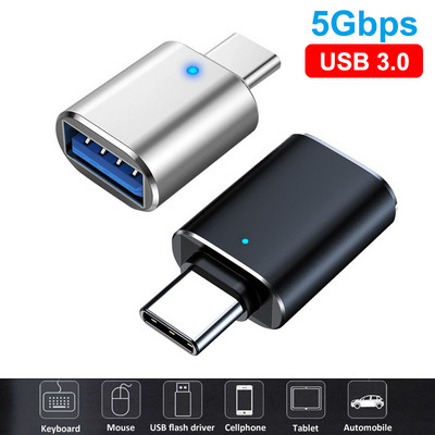 Προσαρμογέας LED OTG Τύπος C σε USB3.0 Υποδοχή για Samsung Xiaomi Huawei POCO Καλώδιο δεδομένων Μετατροπέας USB C από άνδρα σε γυναίκα