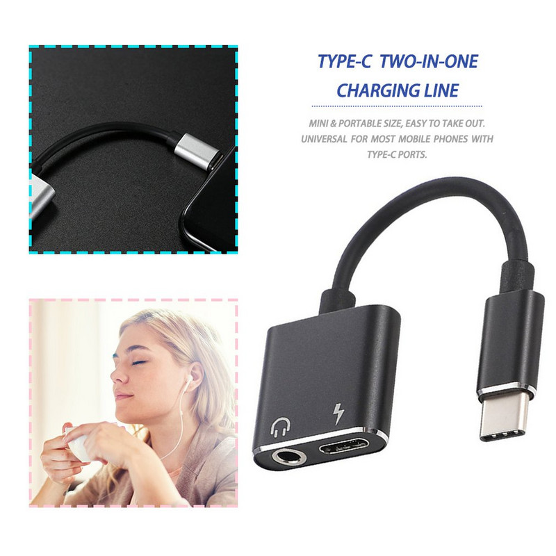 USB C-csatlakozó 3.5 C típusú kábeladapter 2 az 1-ben USB Type C 3,5 mm-es audió fülhallgató átalakító töltőkábel adapter