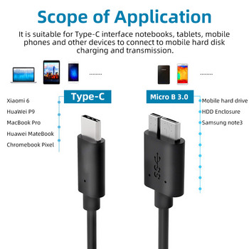 Καλώδιο USB Type C 3.1 To Micro B 3.0 για Samsung NOTE 3 S5 2,5 ιντσών Καλώδιο σκληρού δίσκου Tablet Micro B Cable PC Αξεσουάρ