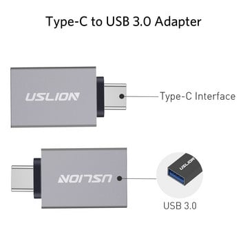 USLION Προσαρμογέας USB Type C σε USB OTG Τύπος C Μετατροπείς καλωδίων αρσενικό σε USB για Macbook Προσαρμογέας USB C Samsung S21 S20 Xiaomi