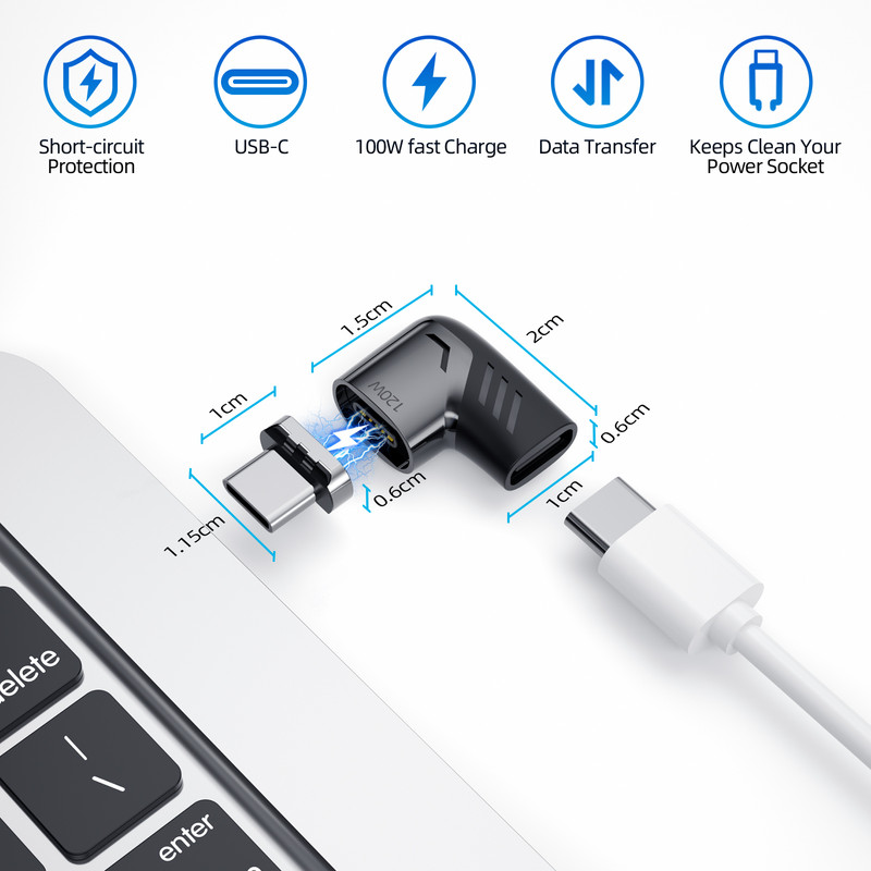 Fonken USB C töltőadapter 100 W gyorstöltő C típusú mágneses kábel átalakító Xiaomi Mi 9 Redmi Note 10 Samsung Note 10 9 készülékhez