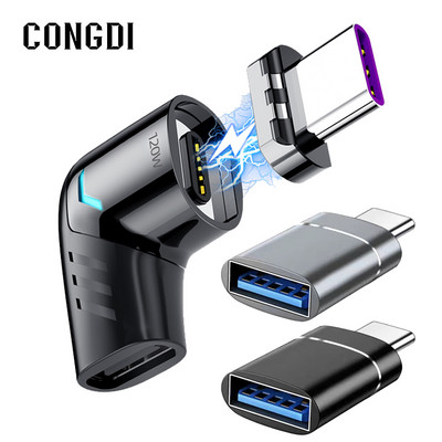 USB C σε τύπου C Μαγνητικός προσαρμογέας γρήγορης φόρτισης Τύπος C σε μετατροπέα USB OTG Υποδοχή ορθής γωνίας για Samsung Xiaomi Huawei MAC